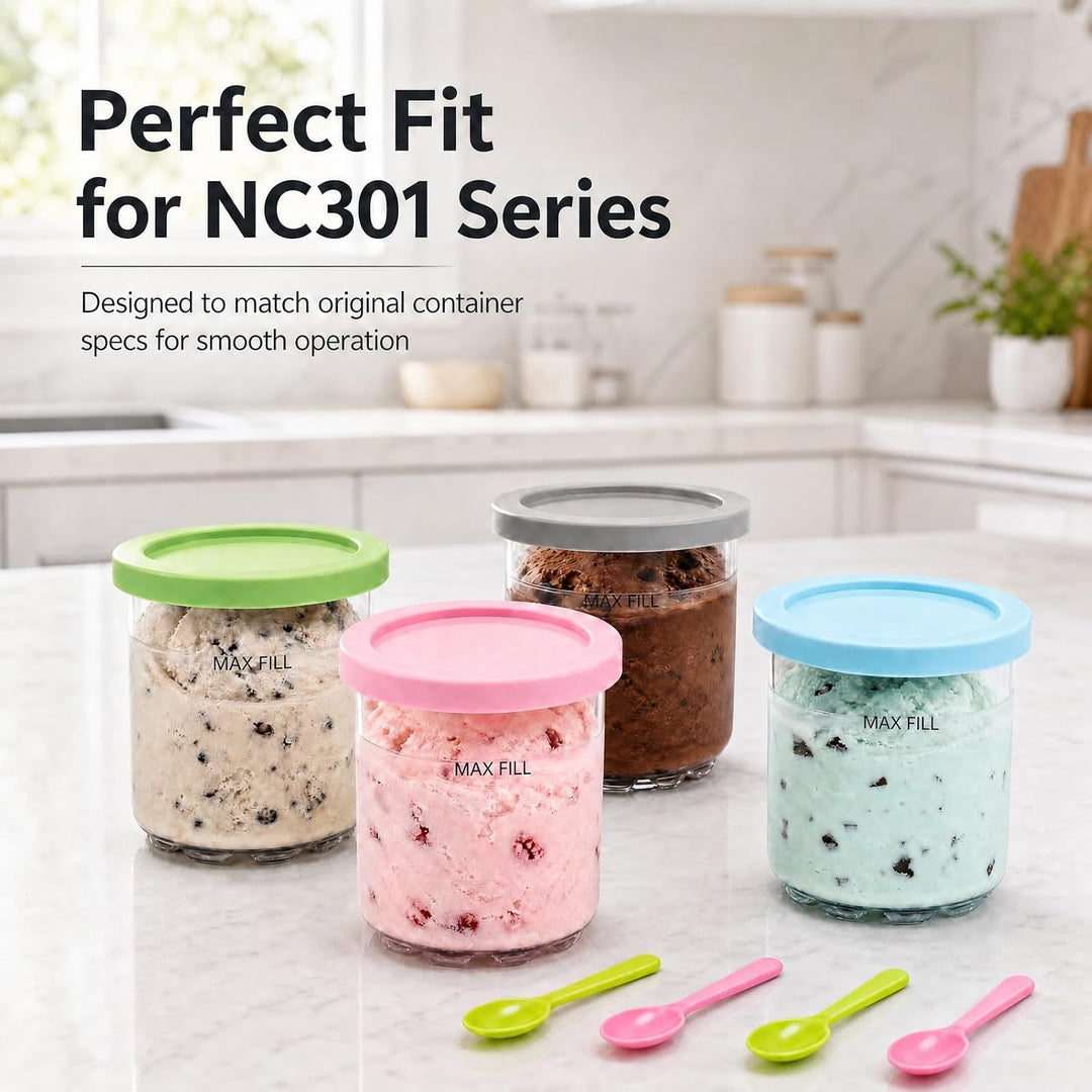 4er-Set Eisbehälter mit Deckeln, 473ml, Spülmaschinenfest &amp; Auslaufsicher, Kompatibel mit Ninja Crea