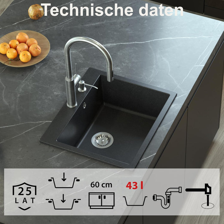 QUADRON Spülbecken Spüle Küche Grau & Golden | Grösse 57 x 50 x 22 cm | Granit Granitspüle MORGAN 11