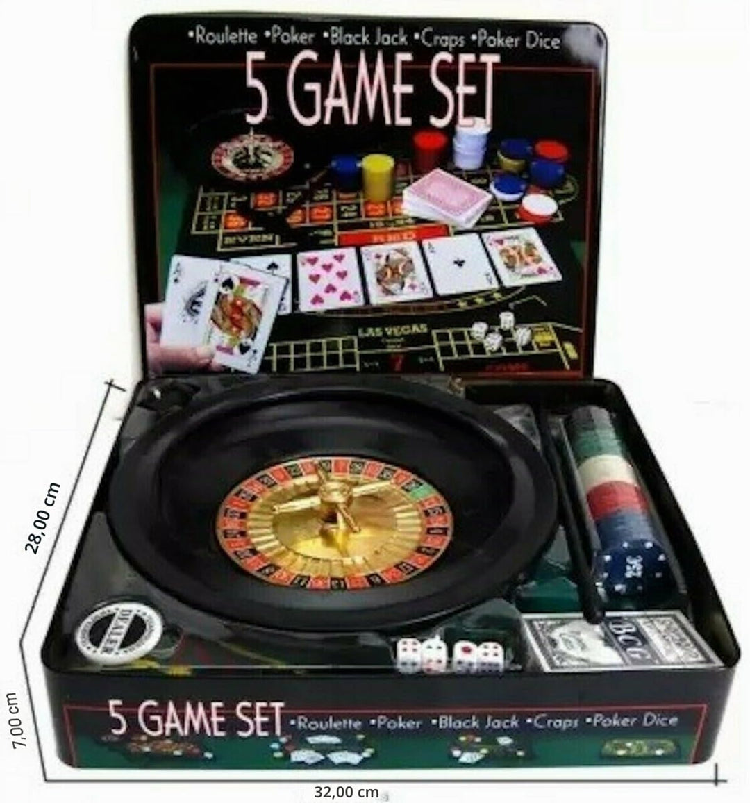 Pegasi 5-in-1 Pokerset 400 Chips - Spielbox mit Kartenspiel - 4 Würfel - Dealer Button - 2 Spielmatt