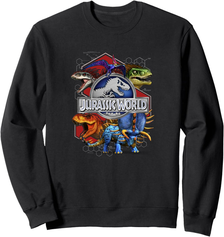 Jurassic World Dinosaurs Colored Hexagons Center Logo Sweatshirt