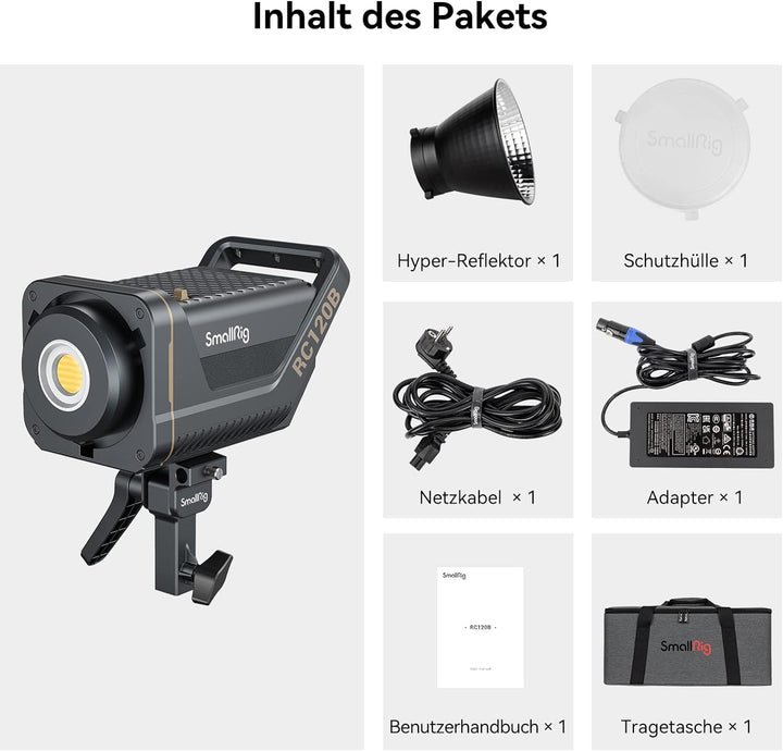 SMALLRIG 120W COB Video Light, Bi-Color 2700K-6500K 52800Lux Continuous Output Light mit 9 Lichteffe