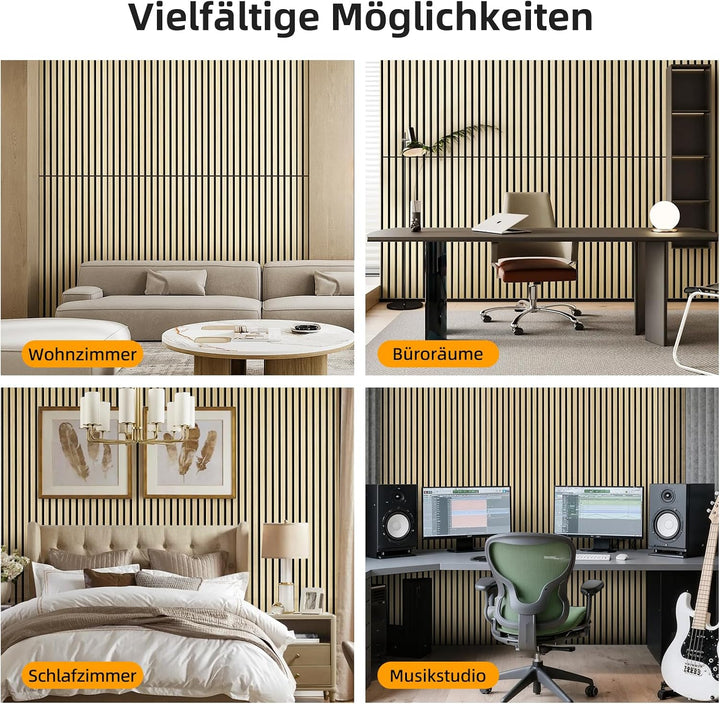JAMELO Akustikpaneele Holz, 4 Stück 120 x 60cm - 2,88m² Wandpaneele Holz, Eiche 120cm*60cm*2cm Holzä