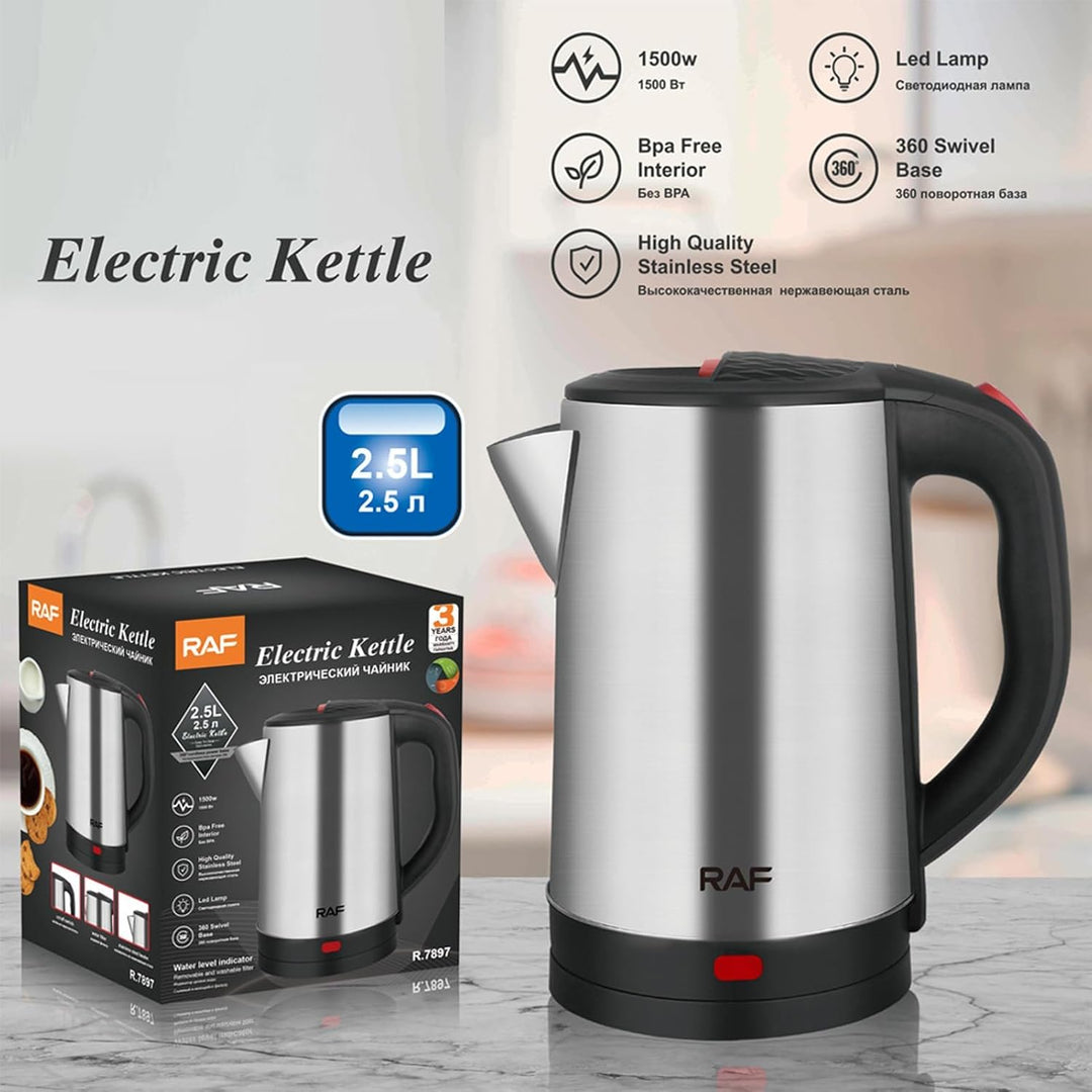 Wasserkocher Edelstahl 2,5 L Walfront mit Trockenlaufschutz und schnell kochend für Tee und Kaffee f