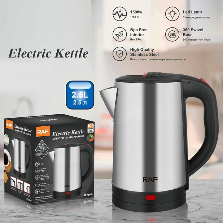 Wasserkocher Edelstahl 2,5 L Walfront mit Trockenlaufschutz und schnell kochend für Tee und Kaffee f