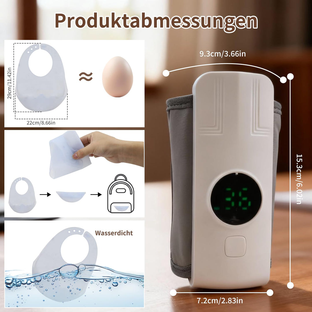 Flaschenwärmer Baby Unterwegs, 6 Temperaturstufen Drahtloses Milchwärmer mit LED Temperaturdisplay,