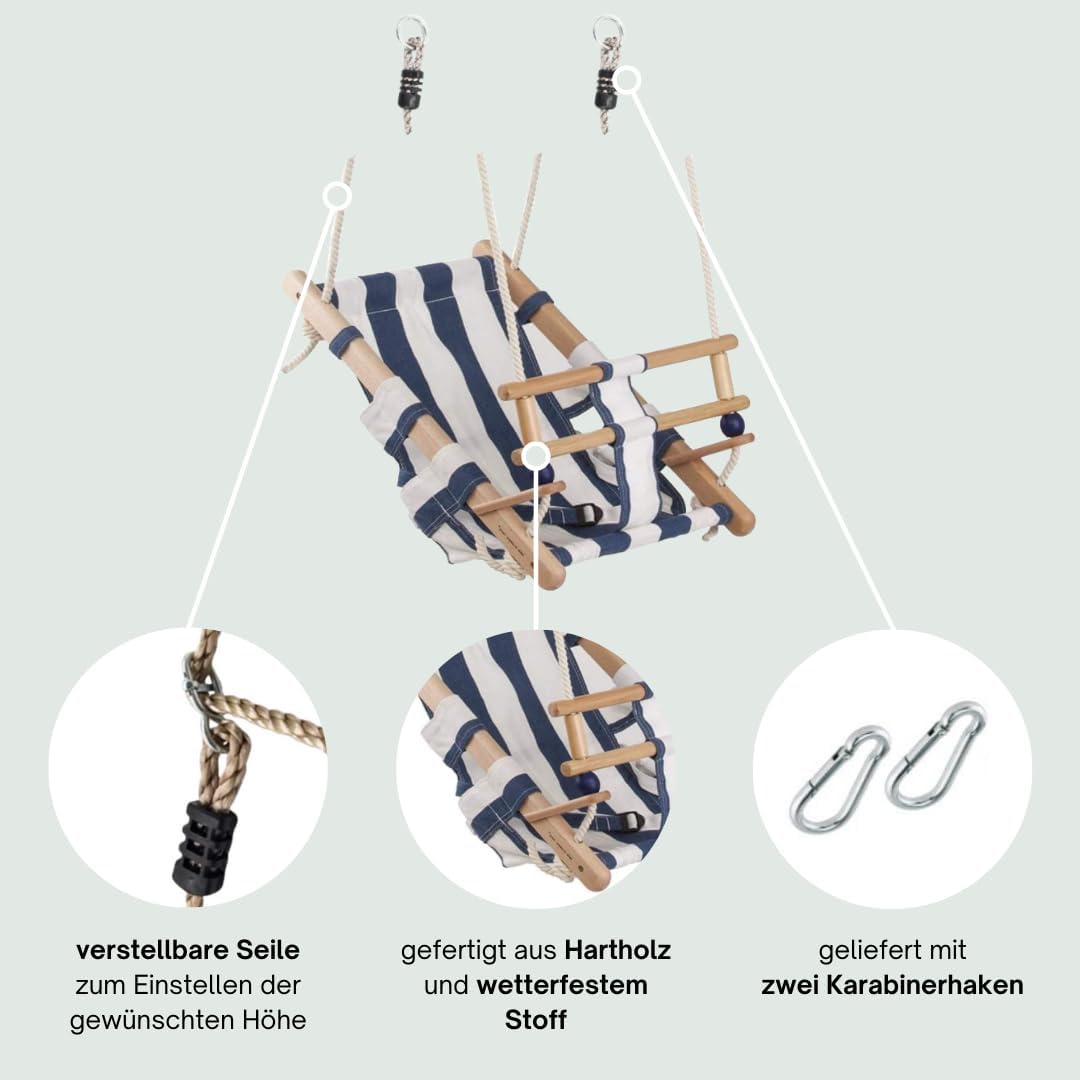 h2i Babyschaukel mit Haltegurt | Kinderschaukel aus wetterfestem Stoff | Kleinkindschaukel für Indoo