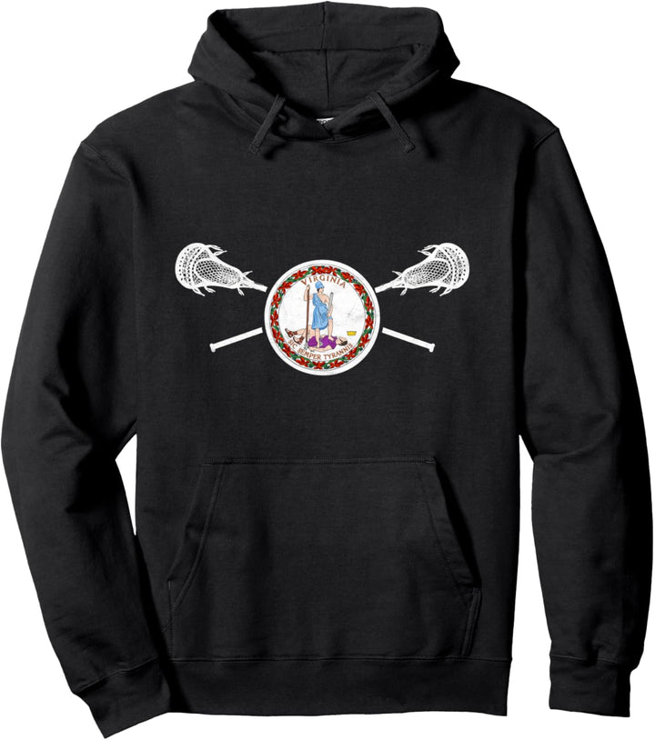 Virginia Lacrosse State Flag & Crossed Sticks Retro Graphic Pullover Hoodie