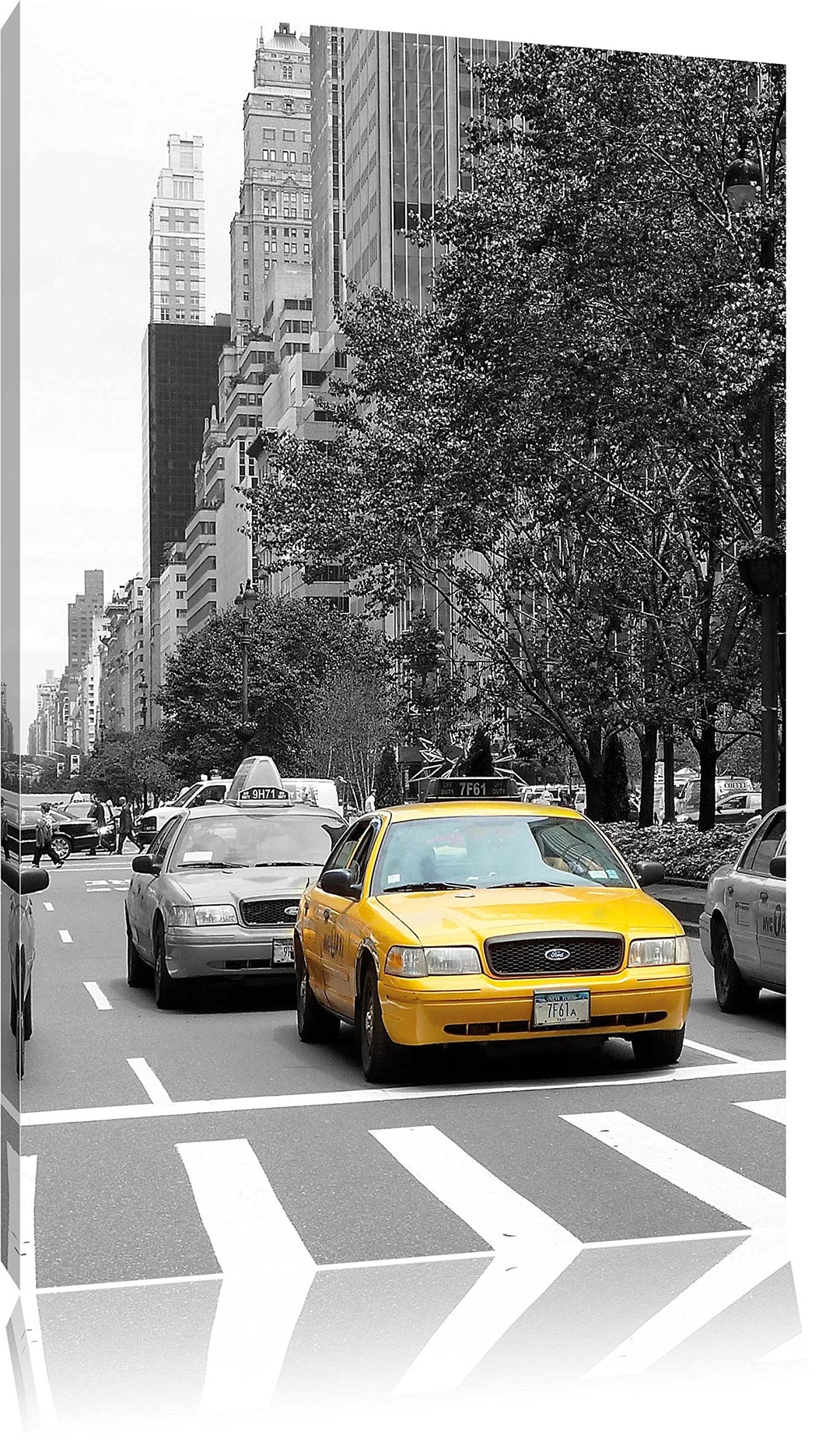 Pixxprint Taxis in New York Schwarz-Weiss als Leinwandbild/Grösse: 100x70 / Wandbild/Kunstdruck/fert