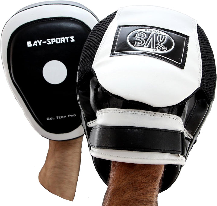 BAY Gel Leder Trainerpratzen mit Ergonomischer Handkontur, Schlagpolster für Kampfsport, Schwarz, 2e