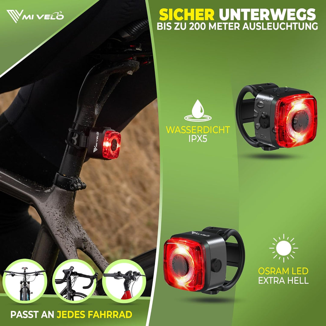 MIVELO Fahrradlicht Set StVZO zugelassen Fahrradbeleuchtung - USB-aufladbar &amp; 100% wasserdicht LED F
