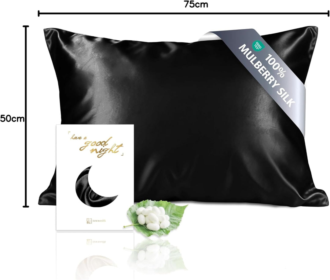 Townssilk 19 Momme 100% Seide Kissenbezug 1 Stück 50x75cm Schwarz 50x75cm Black, 50x75cm Black