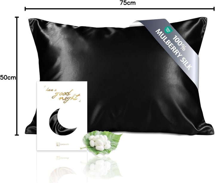 Townssilk 19 Momme 100% Seide Kissenbezug 1 Stück 50x75cm Schwarz 50x75cm Black, 50x75cm Black