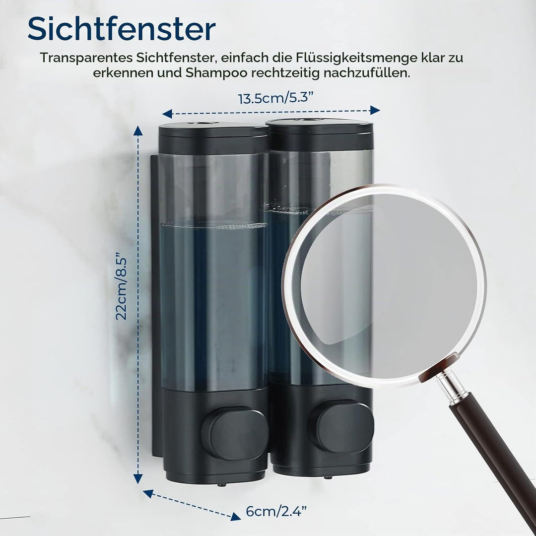 modunful Seifenspender für Dusche Wandbefestigung Ohne Bohren, 2 Kammern 300ml Duschspender Shampoo