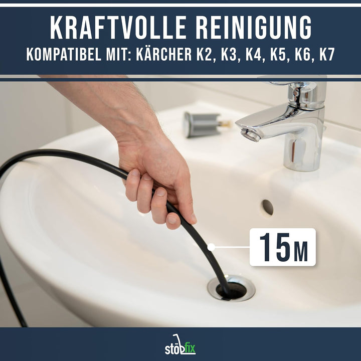 stōbfix 15m Rohrreinigungsschlauch für Kärcher Rohrreinigungsset passend für K2, K3, K4, K5, K6, K7