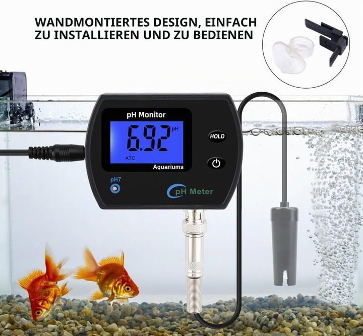 Aquarium pH Wert Messgerät, PH-990 Tragbares pH-Meter, pH Messgerät Wandmontage Wasseranalysator, Wa