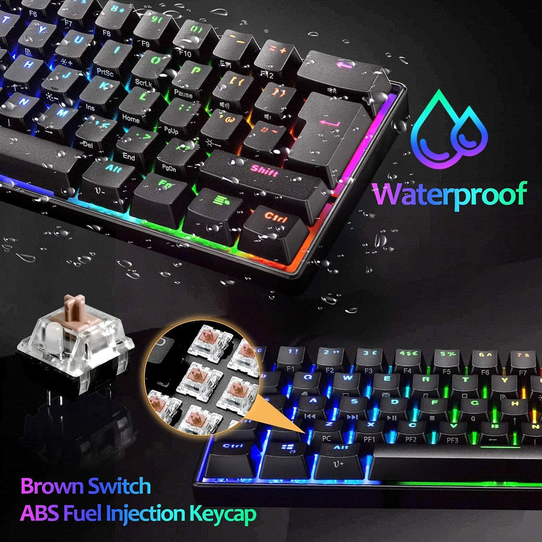 MK21 Gaming-Set: 60% Mechanische Tastatur + 6400 DPI Maus + Mauspad für PS4, Xbox, PC - Schwarz/Brow