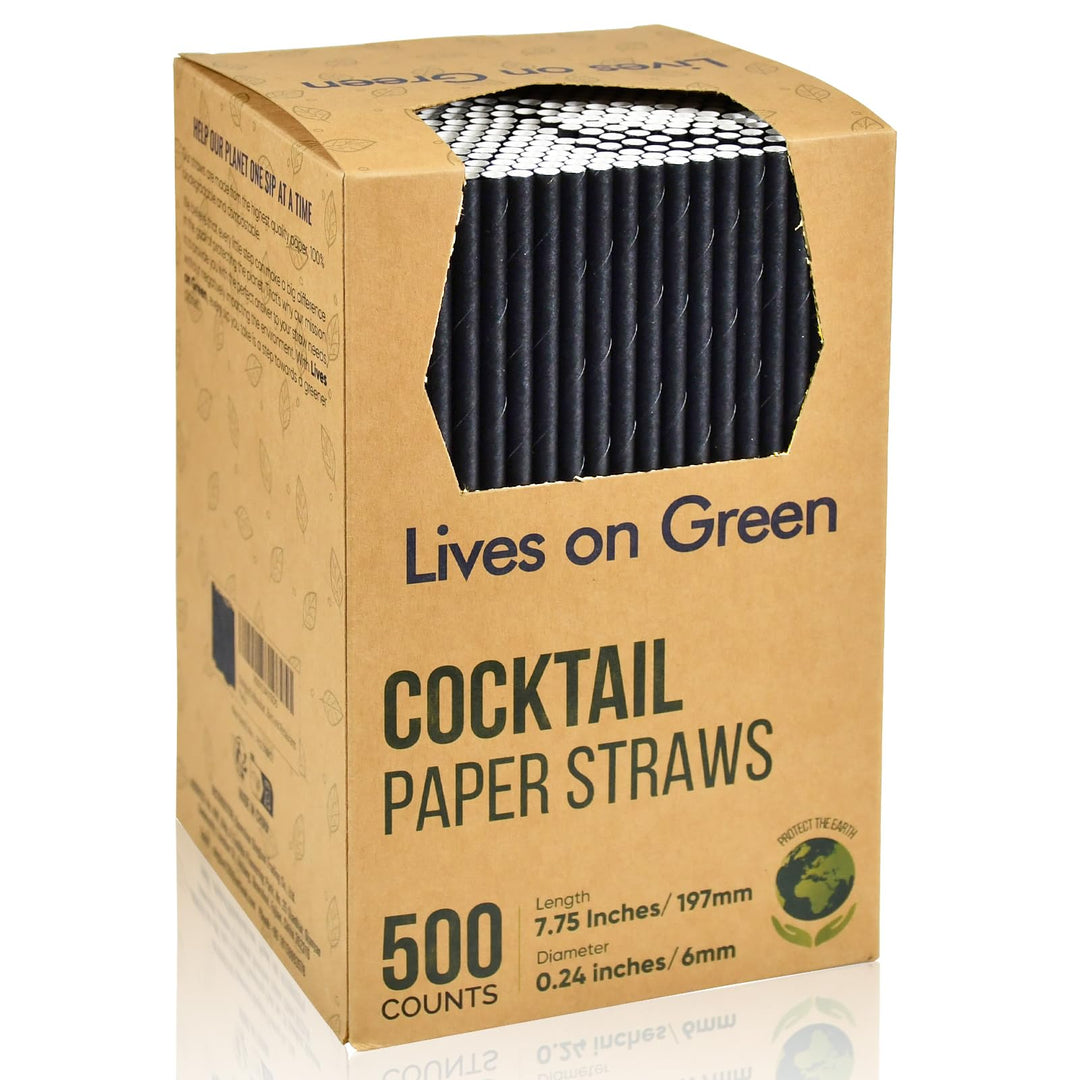 Biologisch Abbaubare Einweg Trinkhalme aus Schwarzem Papier für Cocktails und Getränke – 19,7 x 0,6