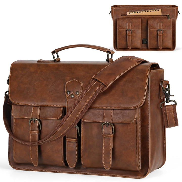 RAINSMORE Aktentasche Herren Laptoptasche 15.6 Zoll Ledertasche Messenger Bag Business Arbeitstasche
