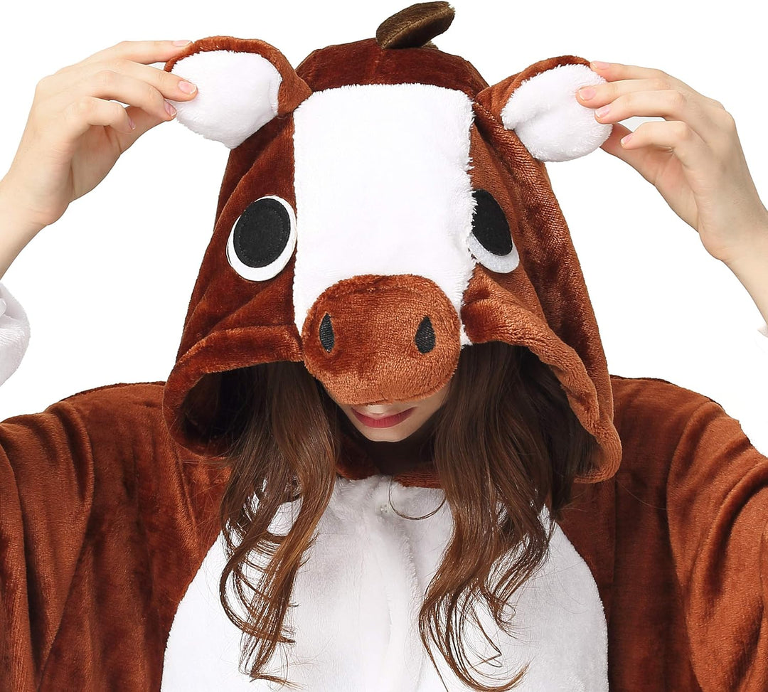 Katara 1744 (30+ Designs) Pferde-Kostüm Pony braun, Unisex Onesie/ Pyjama-Qualität für Erwachsene &