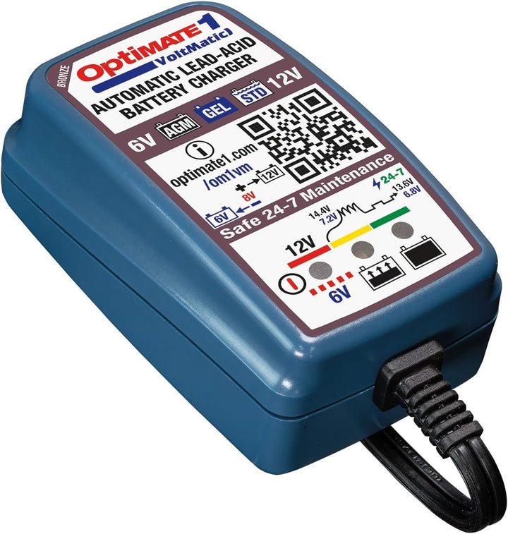 TecMate Optimate 1 VoltMatic, TM-400a, 4-stufiges 6V / 12V 0.6A Batterieladegerät und -wartung