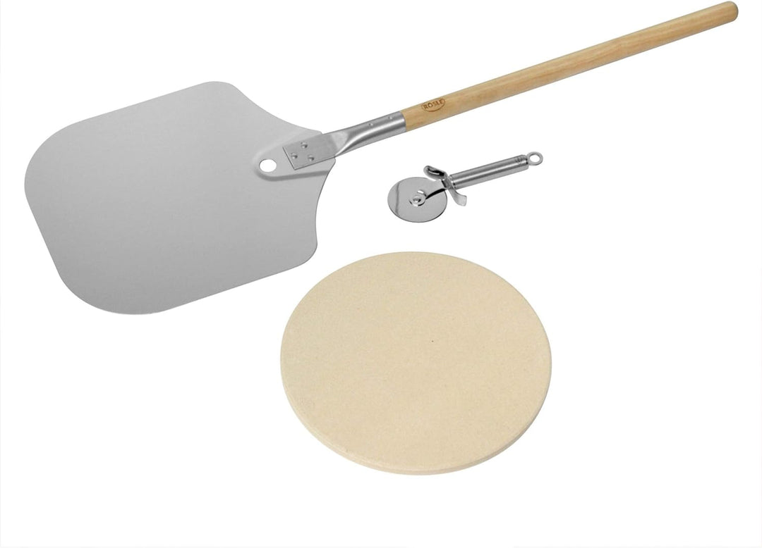 RÖSLE Barbecue Pizza-Set 3-tlg, Hochwertiger Pizzastein, Pizzaschieber und Pizza- und Flammkuchensch