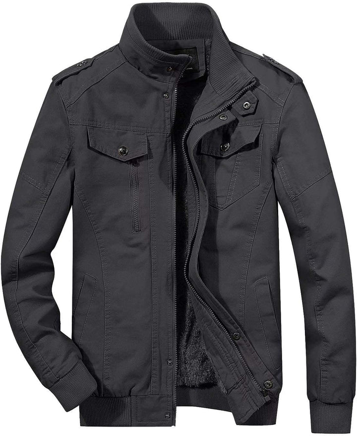 MAGCOMSEN Winterjacke Herren Warm Gefüttert Fleecejacke Cargo Casual Übergangsjacke Baumwolle Army J