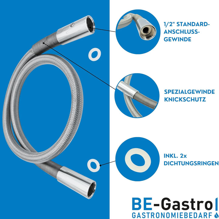 BE-GASTRO I Profi Gastroschlauch Brauseschlauch 120cm inkl. Spezial-Knickschutz | 1/2" Standard-AG |