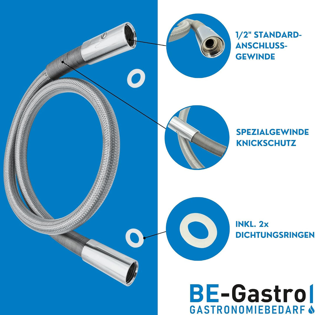BE-GASTRO I Profi Gastroschlauch Brauseschlauch 100cm inkl. Spezial-Knickschutz | 1/2" Standard-AG |