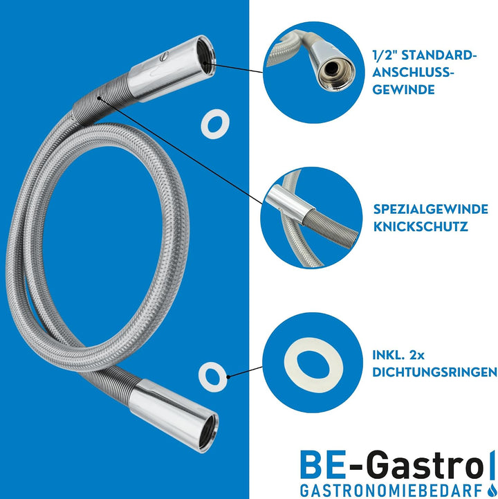 BE-GASTRO I Profi Gastroschlauch Brauseschlauch 100cm inkl. Spezial-Knickschutz | 1/2" Standard-AG |