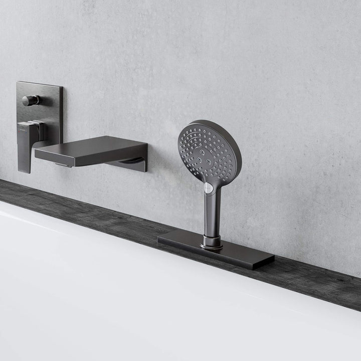 hansgrohe Schauchbox (sBox) für Duschkopf an der Wanne, eckiges Fertigset, Brushed Black Chrome Brus