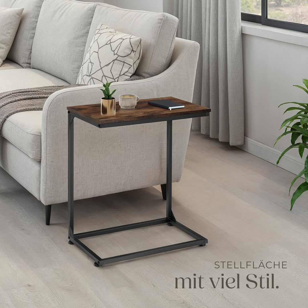 tectake® Beistelltisch Holz Metall, Wohnzimmertisch, Couchtisch C-Form, Laptoptisch für Couch, Bettt