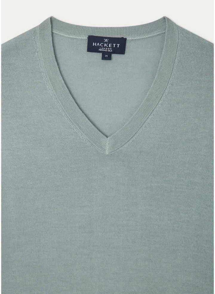 Hackett London Herren GMD Merino Silk V NCK Pullover M Blue (Aqua Sky), M Blue (Aqua Sky)
