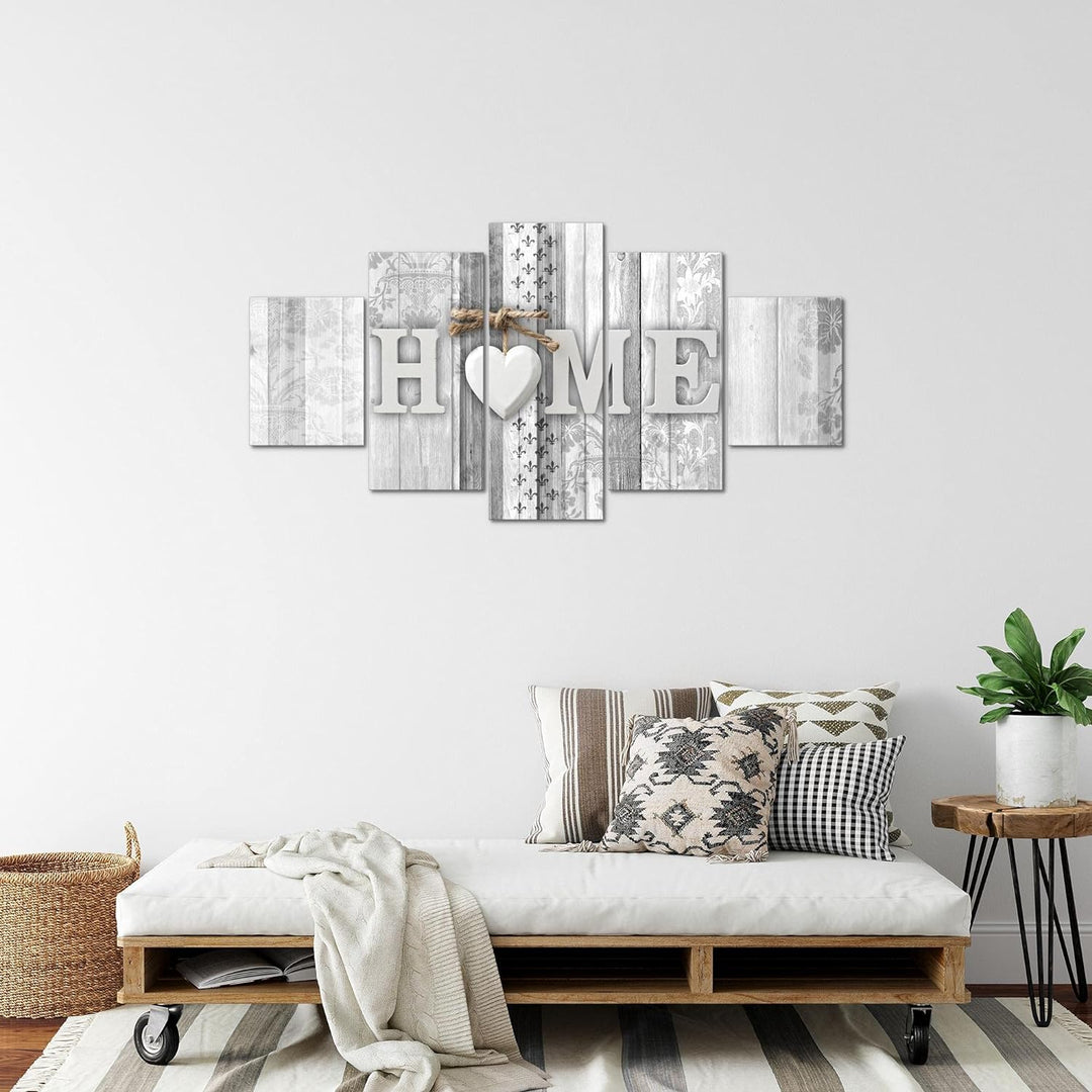 Runa Art Bild Wohnzimmer Home Holzoptik 5 Teilig Landhausstil Schwarz Weiss Wandbilder auf Vlies Lei