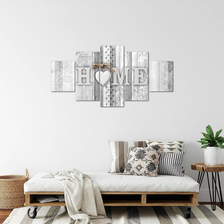Runa Art Bild Wohnzimmer Home Holzoptik 5 Teilig Landhausstil Schwarz Weiss Wandbilder auf Vlies Lei
