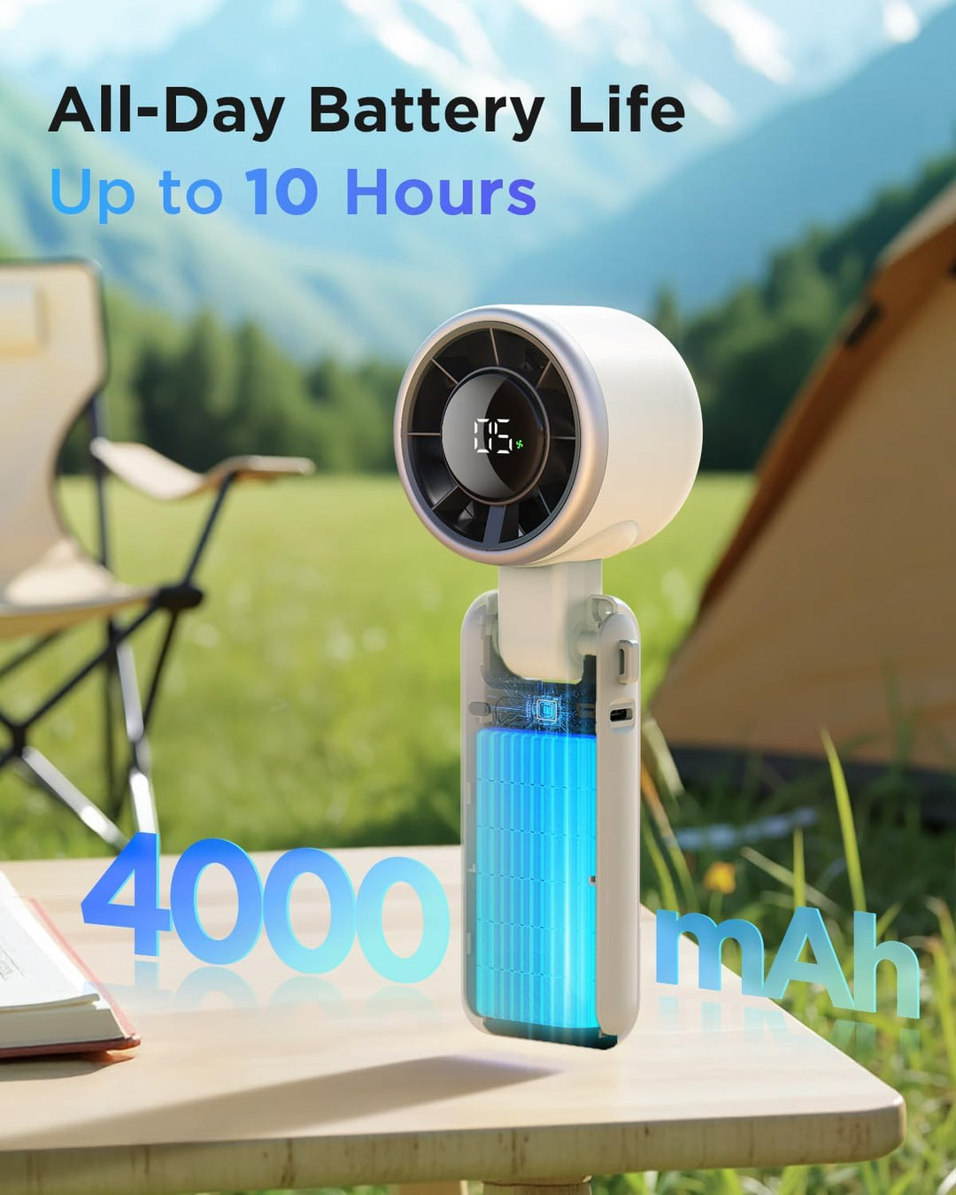 EasyAcc Turbo Handventilator, 13350 U/min Sehr starker Wind, 4000mAh handventilator akku aufladbar,