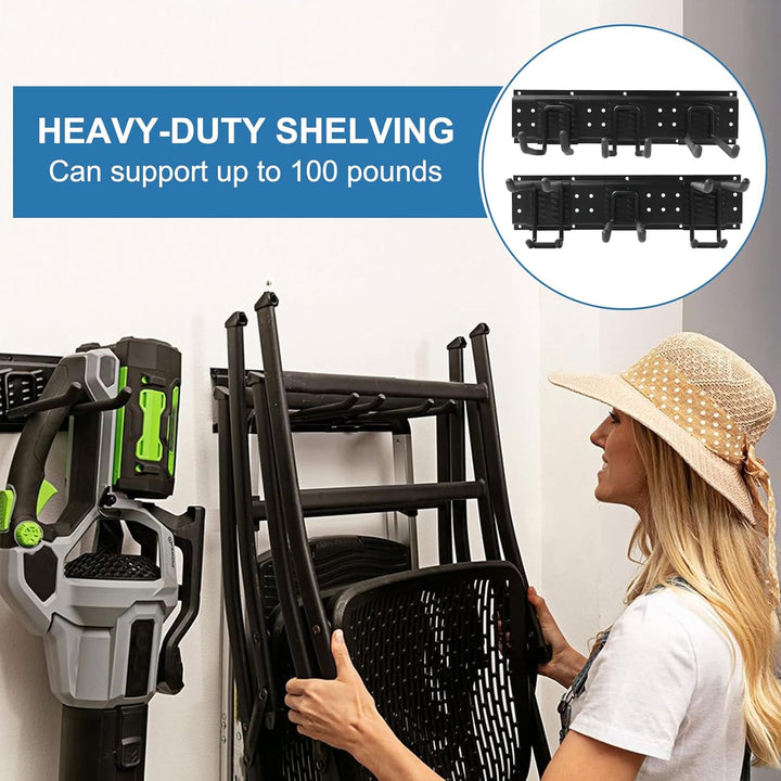Gartengeräte Halterung,48 Zoll garage tool organizer wall mount, 3 verstellbare Platten + 10 Haken a