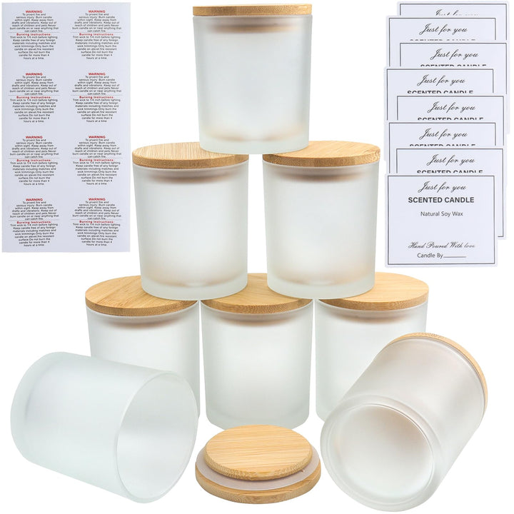 8 Pace Milchglas-Kerzengläser mit Bambusdeckel, leere Gläser (315 ml) für die Herstellung von Kerzen
