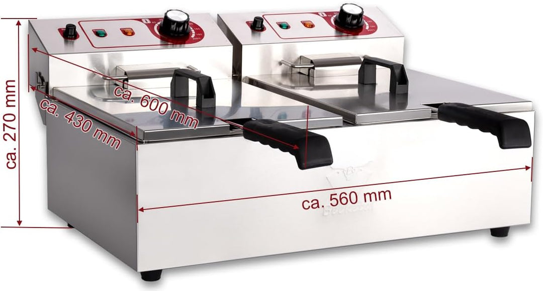 Beeketal 'BTF20a' Doppel Kaltzonen Fritteuse (2 x 9 Liter Volumen für max. 2 x 5 Liter Öl) Edelstahl