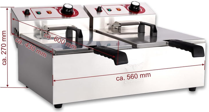Beeketal 'BTF20a' Doppel Kaltzonen Fritteuse (2 x 9 Liter Volumen für max. 2 x 5 Liter Öl) Edelstahl
