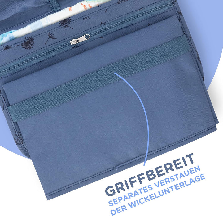 Jubi® Windeltasche mit Wickelunterlage für unterwegs mit extra viel Platz - Kleine Wickeltasche - Bl