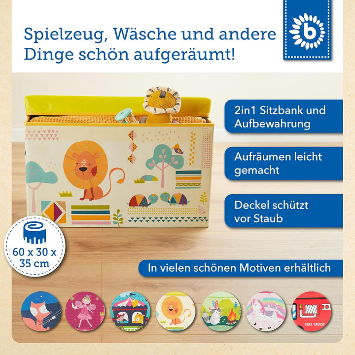 Bieco Aufbewahrungsbox mit Deckel Kinder Zoos, faltbar, Sitzhocker mit Sitzgelegenheit, und Polsteru