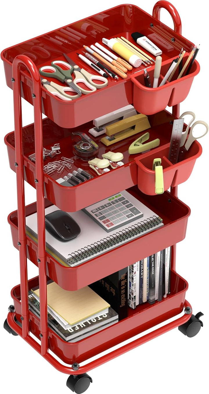 Simple Houseware 4-stufiger multifunktionaler Rollwagen mit Korbtrennwänden und hängenden Eimern, Ro