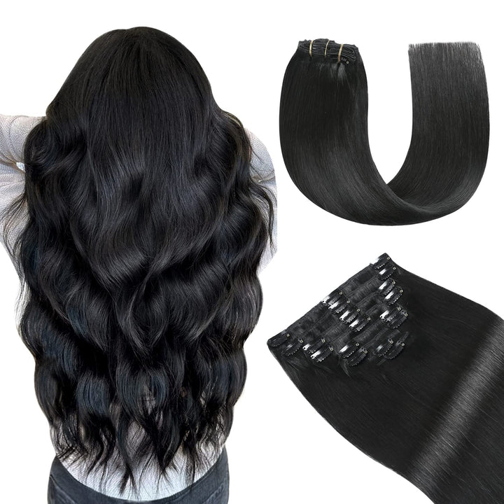 YILITE Clip in Extensions Echthaar 35cm 100% Echthaar Extensions Clip 14 Zoll 8 Stück 110g Unsichtba