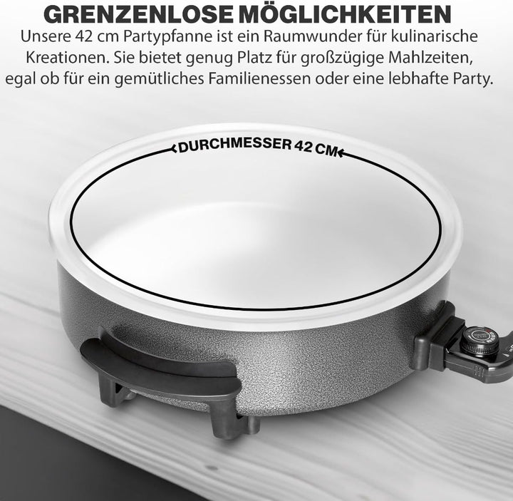 Clatronic® Partypfanne | Multifunktionspfanne zum Kochen, Braten und mehr | Keramikbeschichteter Brä