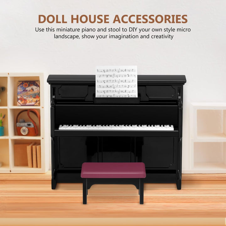 HANABASS 1 Satz Miniatur Klavier mit Hocker, Simulative Piano Modell für Puppenhaus Dekoration Handg