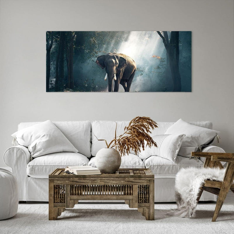 Wandbilder Dekoration Wohnzimmer elefant natur Panorama Bilder auf Leinwand 120x50cm Leinwandbild mi