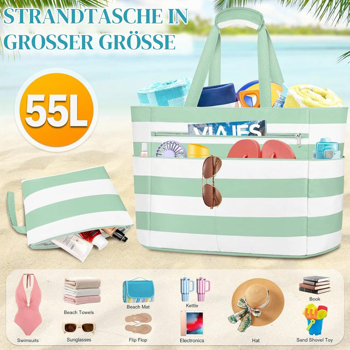 Grosse Strandtasche mit Reissverschluss XXL Familie Strandtasche Damen Gross Shopper Tasche Beach To