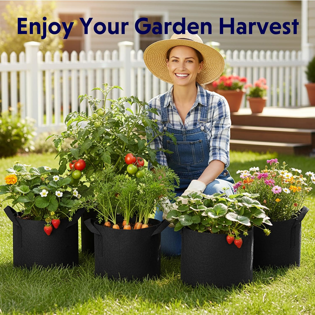 iPower 35L 5er-Pack Grow Bags Stoff Belüftungstöpfe Behälter mit Riemengriffen für Kindergarten und