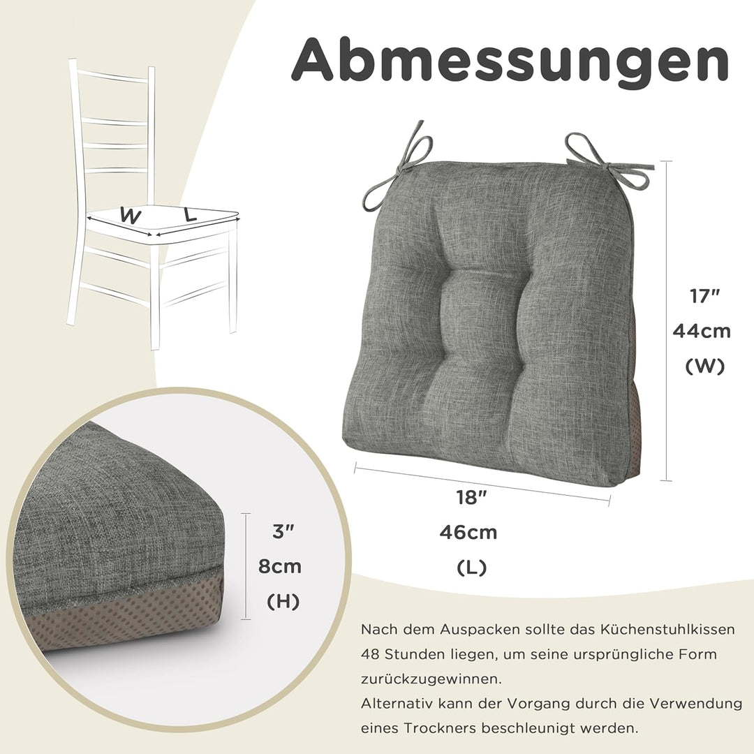 AddGrace 4er Set Stuhlkissen 46x44 cm Sitzkissen für Esszimmerstühle mit Bändern rutschfeste Sitzkis