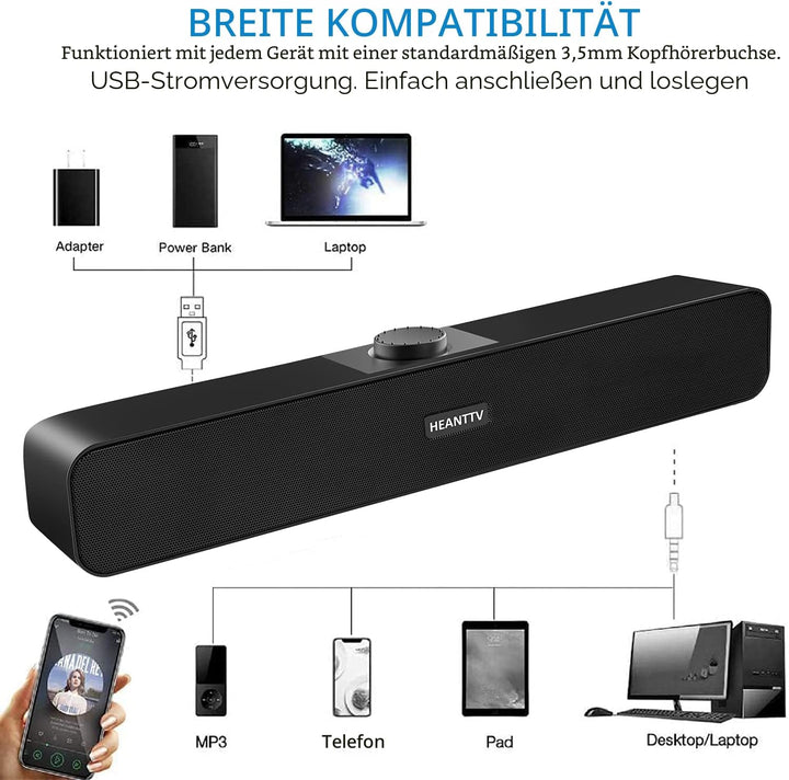 Computer Lautsprecher, 2.0 USB 3W*2 Verdrahtet Angetrieben mit 2 Membranen Verdrahtet Soundbar mit S